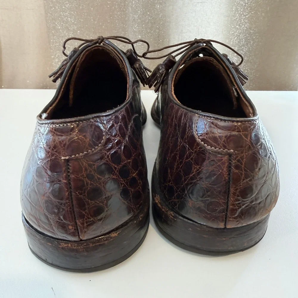 Allen Edmonds Bancroft Brown Alligator Leather Tassel Derby Shoes Mens 13 B